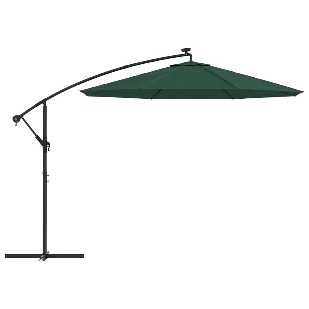 Umbrelă suspendată, iluminare LED, 300 cm, verde, stâlp metalic