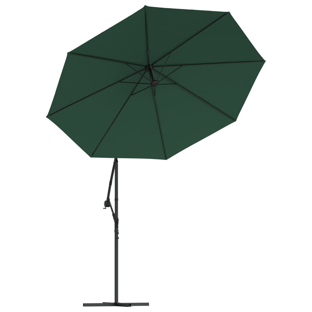 Umbrelă suspendată, iluminare LED, 300 cm, verde, stâlp metalic