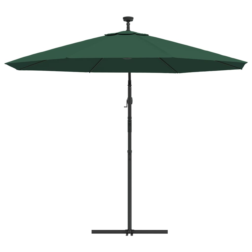 Umbrelă suspendată, iluminare LED, 300 cm, verde, stâlp metalic