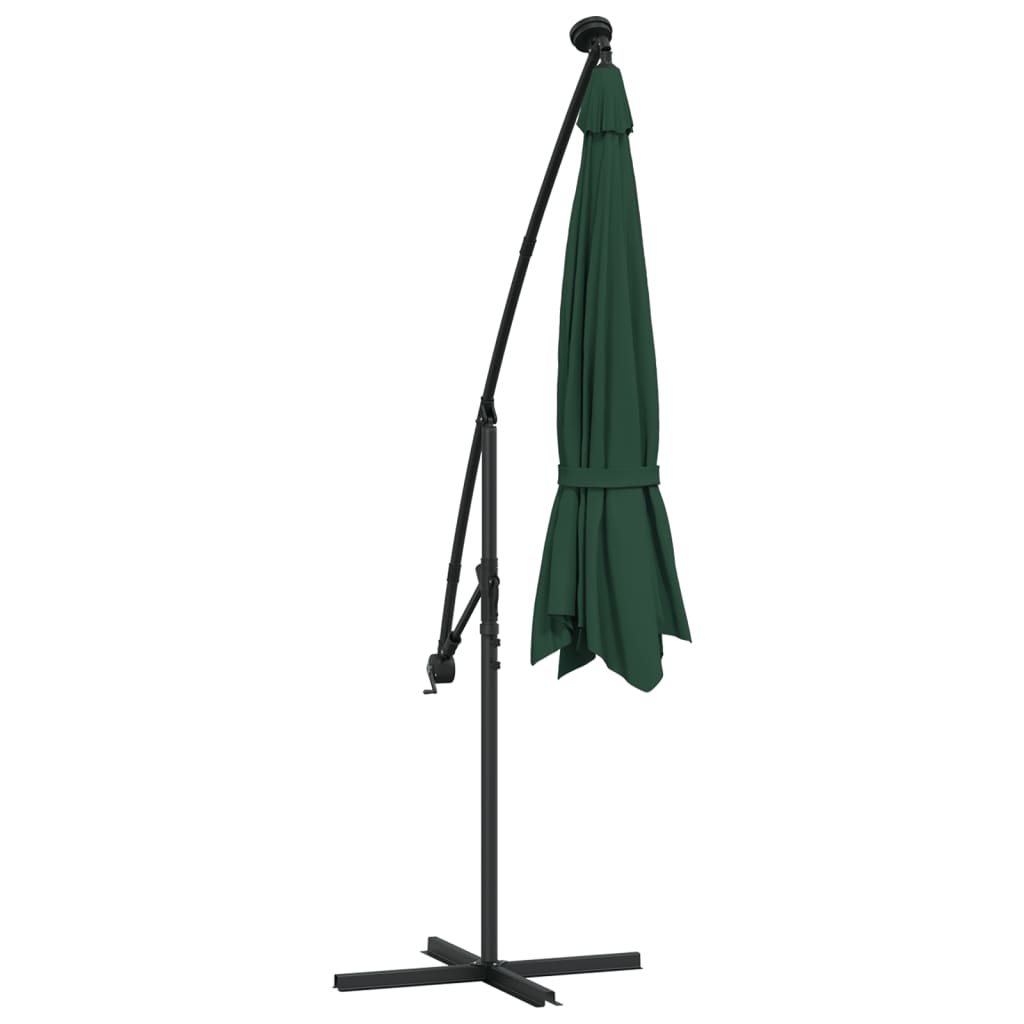 Umbrelă suspendată, iluminare LED, 300 cm, verde, stâlp metalic