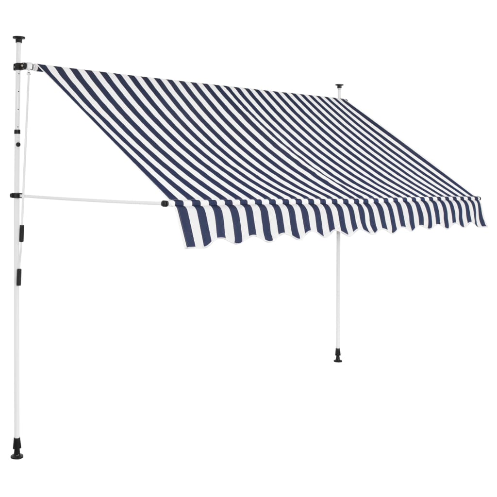 Copertină retractabilă manual, dungi albastru și alb, 250 cm