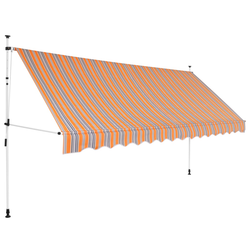 Copertină retractabilă manual, dungi galben și albastru, 350 cm