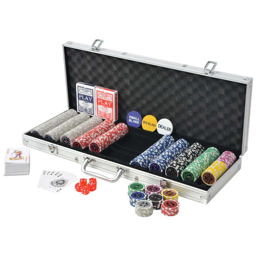 Set de poker cu 500 de jetoane cu laser din aluminiu