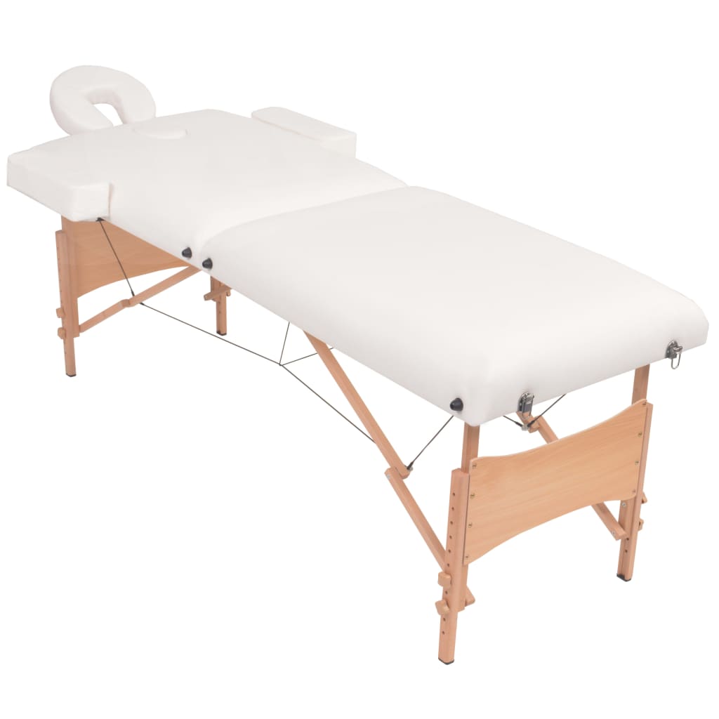 Set taburet și masă masaj pliabile 2 zone, 10 cm grosime, alb