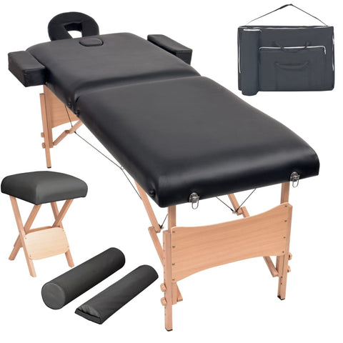 Set taburet și masă masaj pliabile 2 zone, 10 cm grosime, negru