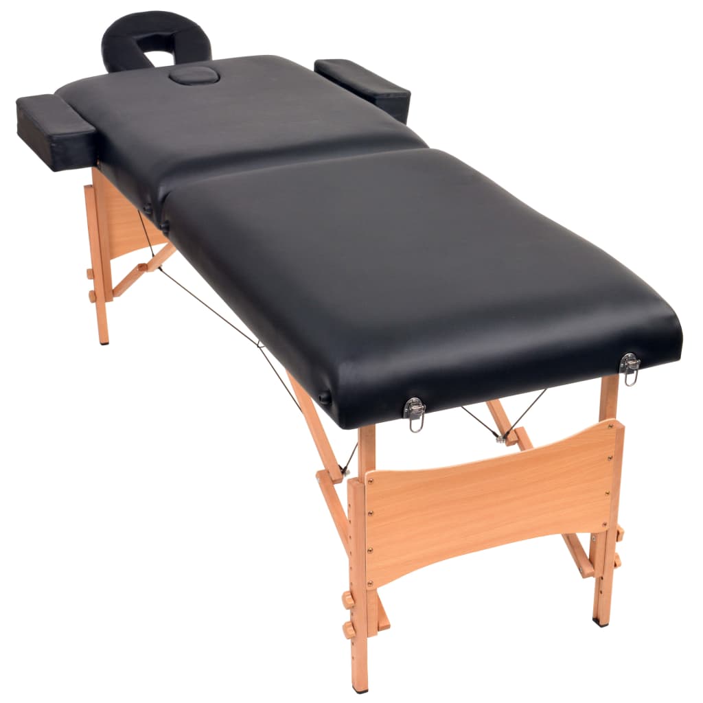 Set taburet și masă masaj pliabile 2 zone, 10 cm grosime, negru