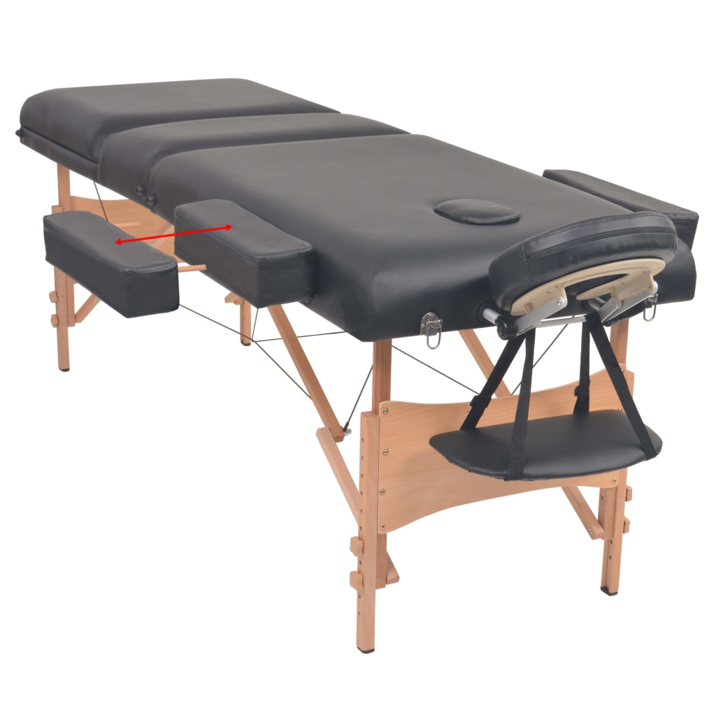 Set taburet și masă masaj pliabile 3 zone, 10 cm grosime, negru
