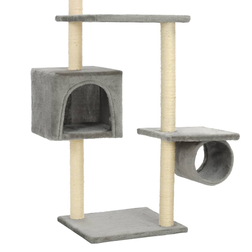 Ansamblu pisici, stâlpi funie sisal, 260 cm Gri