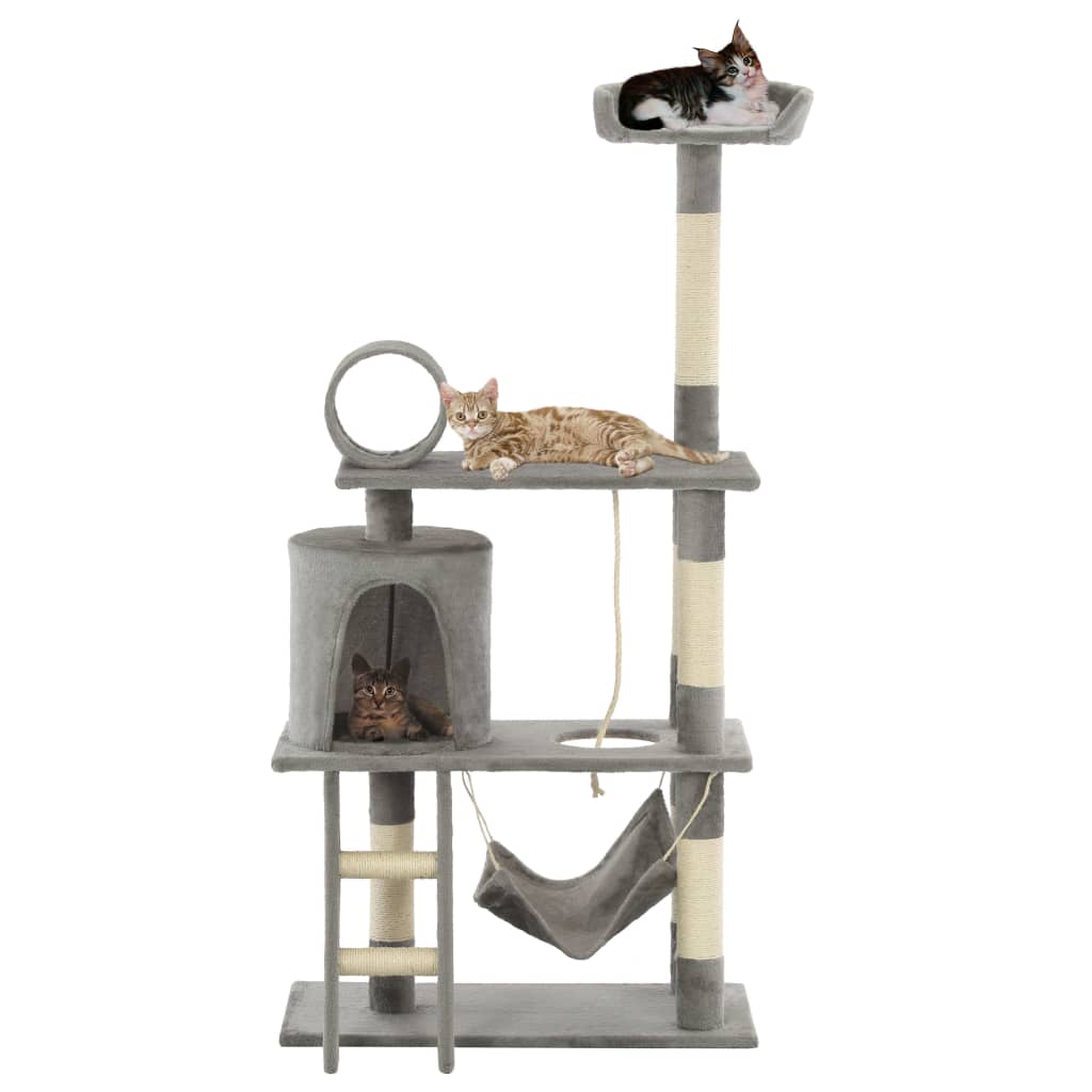 Ansamblu de joacă pisici, cu stâlpi funie sisal, 140 cm, gri