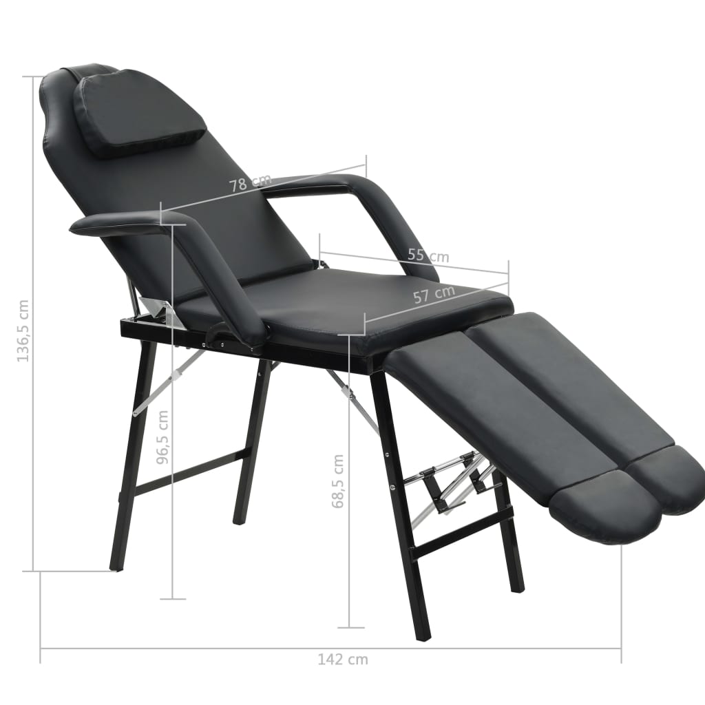 Scaun tratament facial, piele artificială, 185x78x76 cm, negru