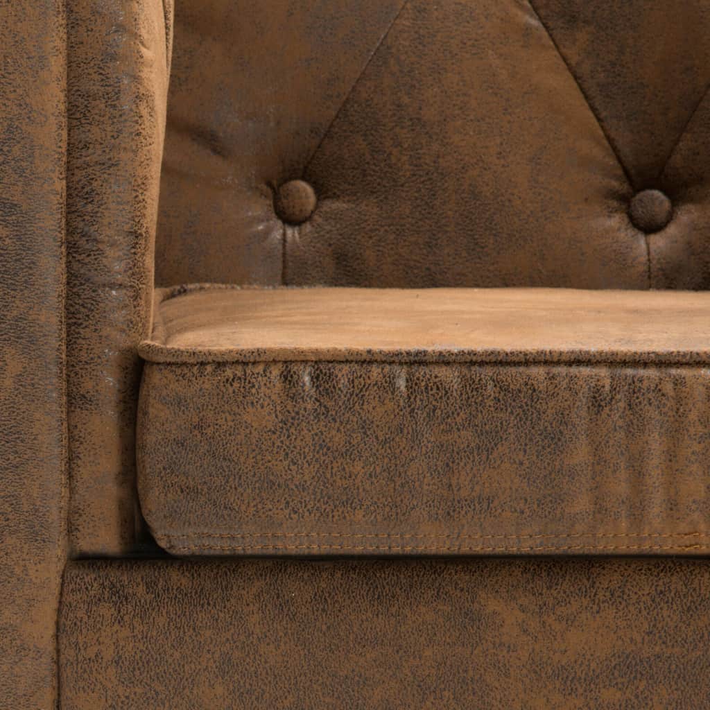 Canapea Chesterfield cu 2 locuri, tapițerie aspect velur, maro