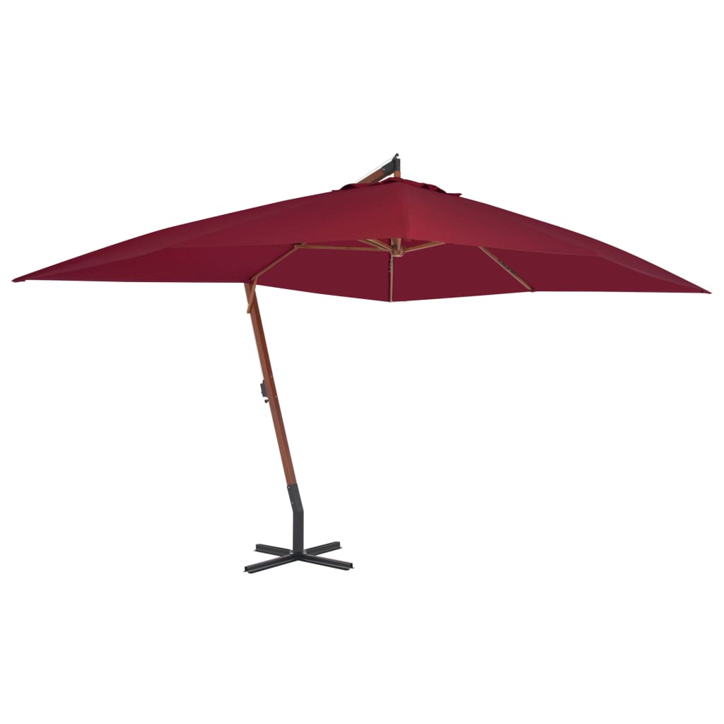 Umbrelă suspendată cu stâlp din lemn, roșu bordo, 400x300 cm