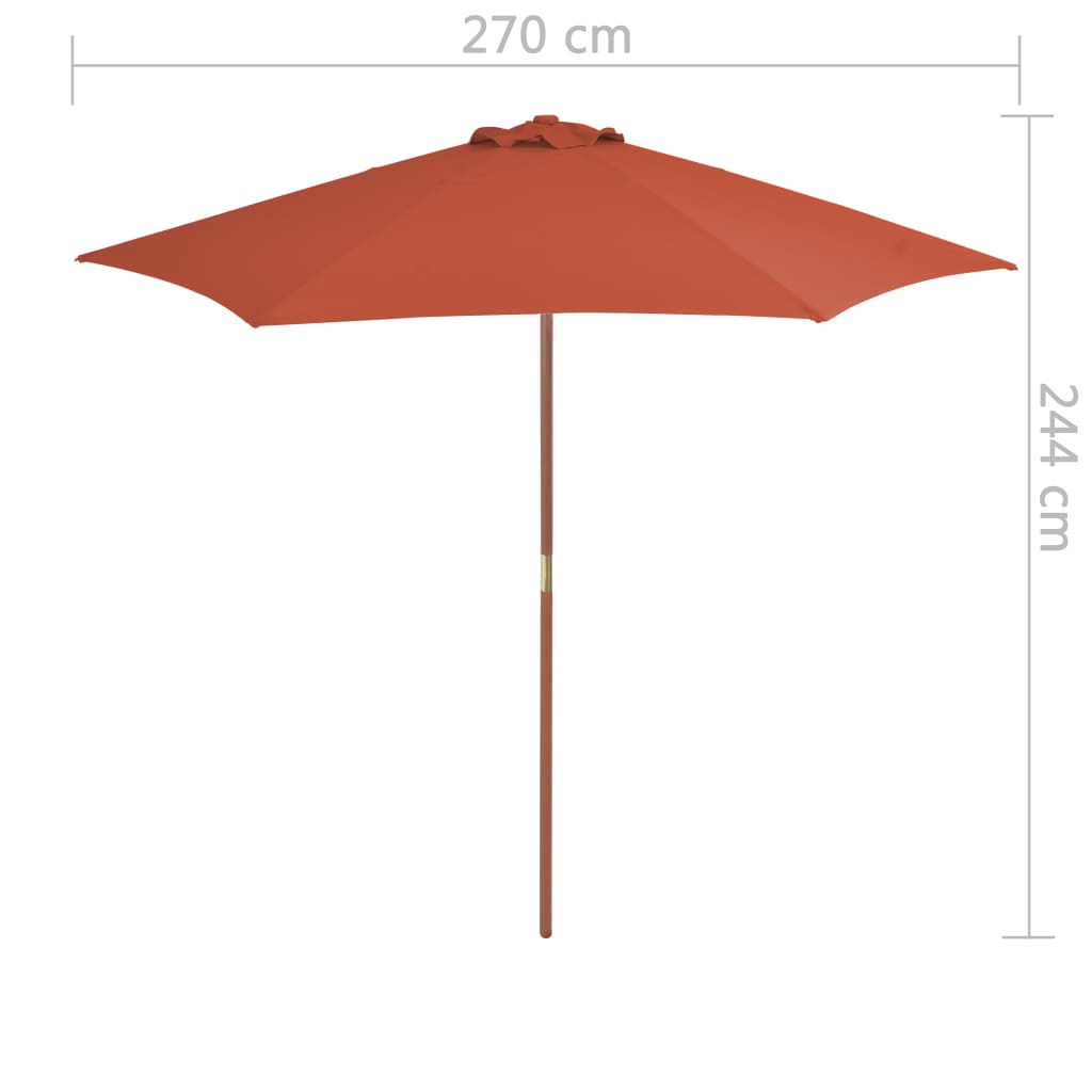Umbrelă de soare de exterior, stâlp din lemn, cărămiziu, 270 cm
