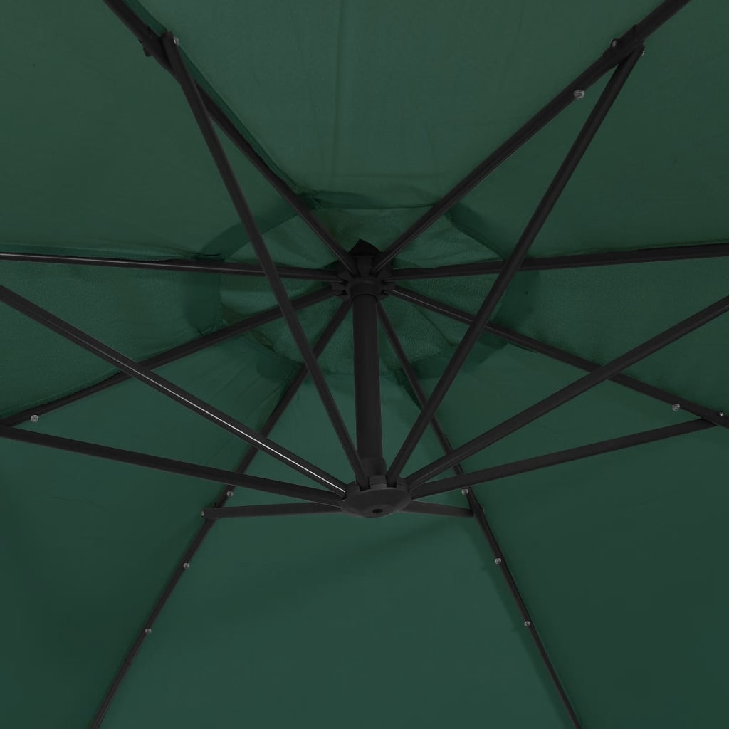 Umbrelă de consolă cu LED și stâlp de metal, verde, 350 cm