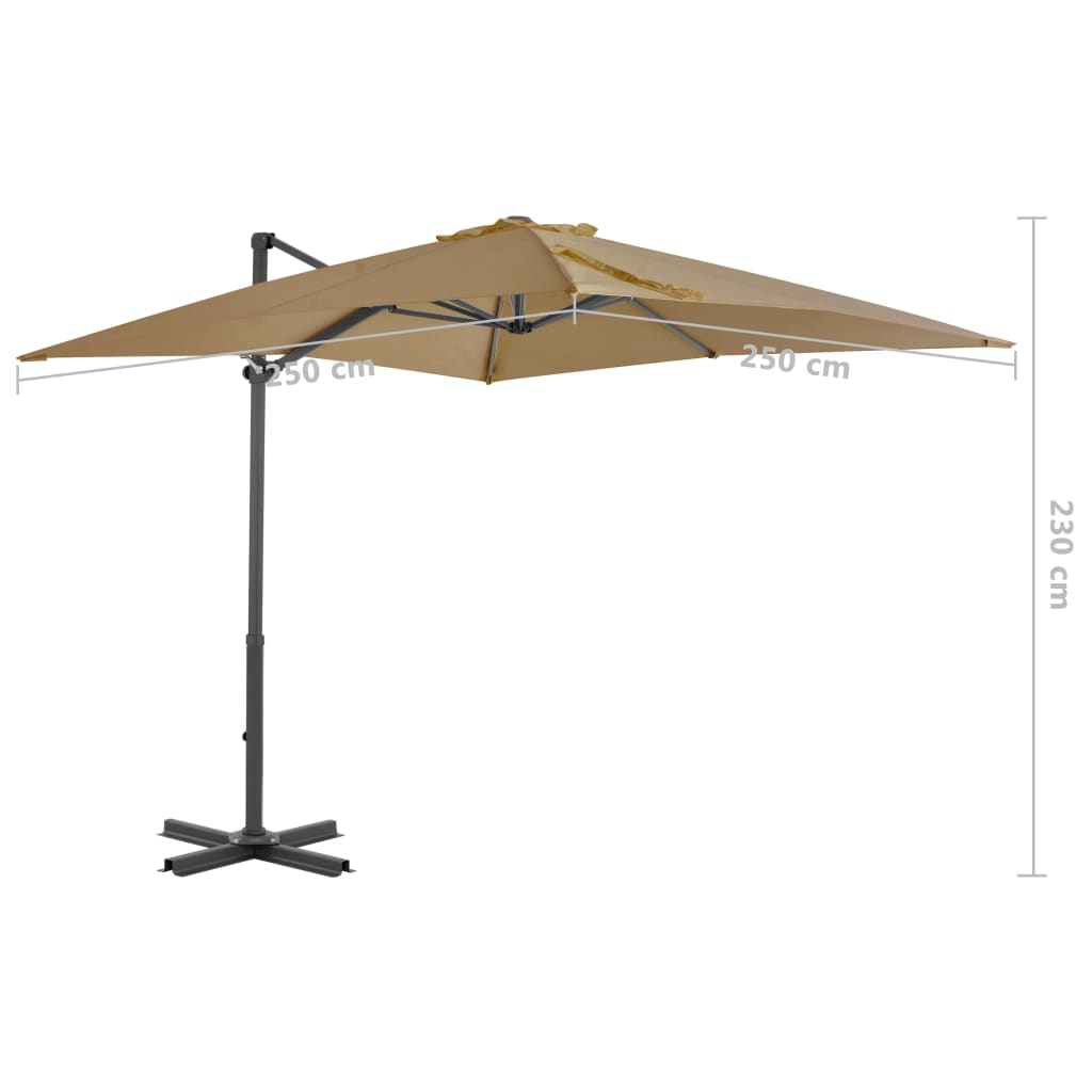 Umbrelă suspendată cu stâlp din aluminiu taupe 250x250 cm