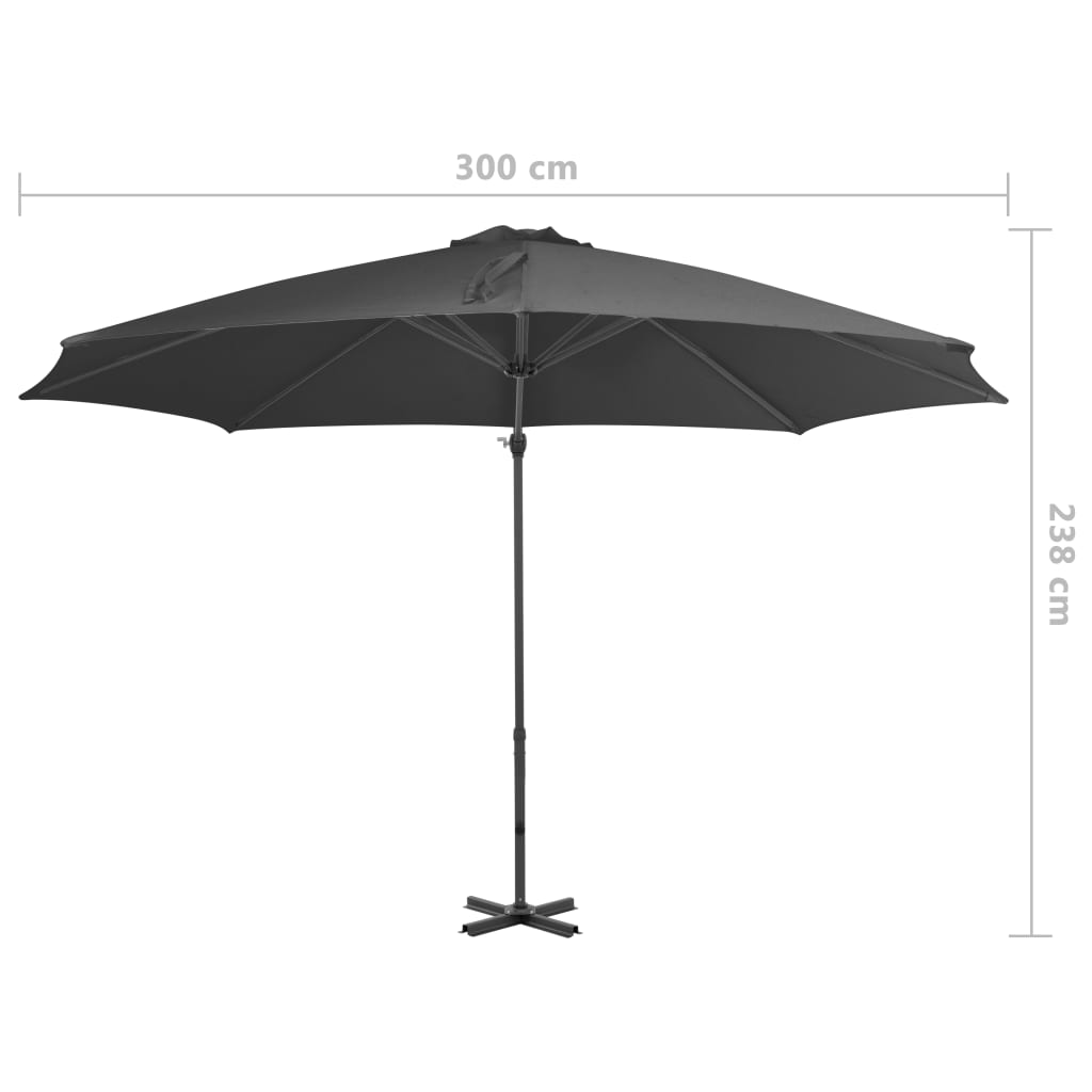 Umbrelă suspendată cu stâlp din aluminiu, antracit, 300 cm