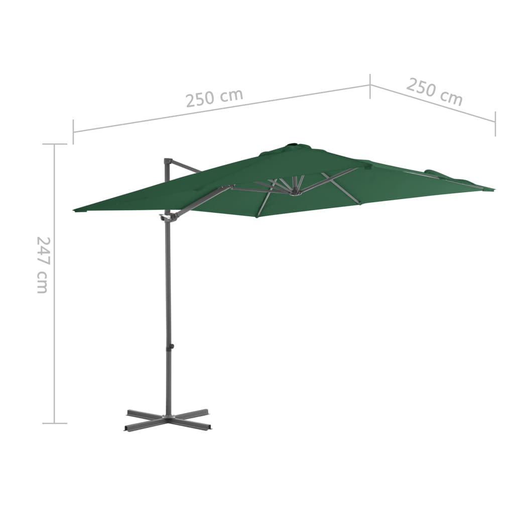 Umbrelă suspendată cu stâlp din oțel, verde, 250 x 250 cm
