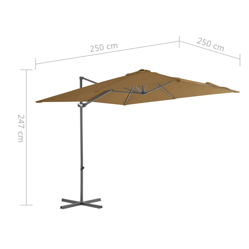 Umbrelă suspendată cu stâlp din oțel, gri taupe, 250 x 250 cm