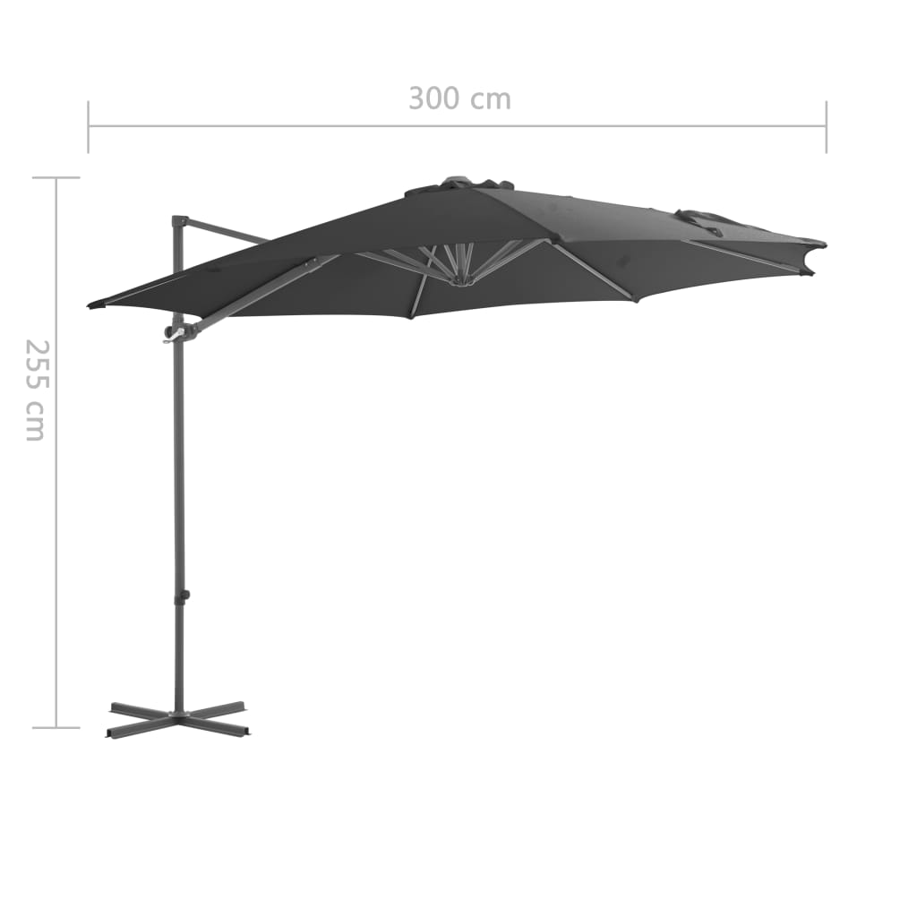 Umbrelă suspendată cu stâlp din oțel, antracit, 300 cm