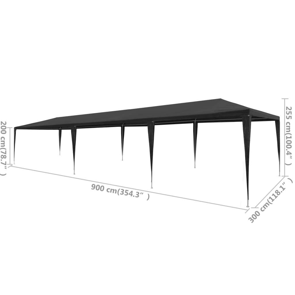 Cort de petrecere, antracit, 3 x 9 m, PE