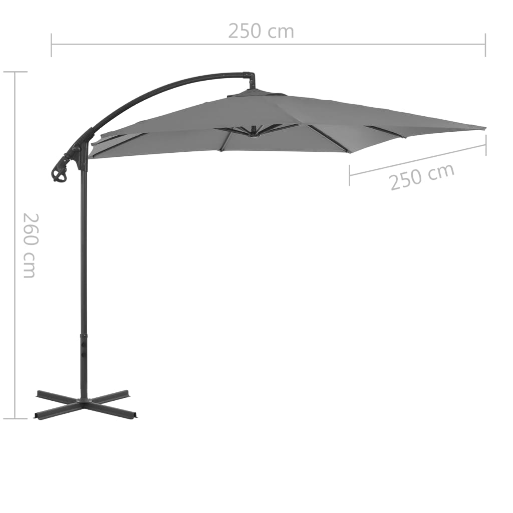 Umbrelă suspendată cu stâlp din oțel, antracit, 250 x 250 cm