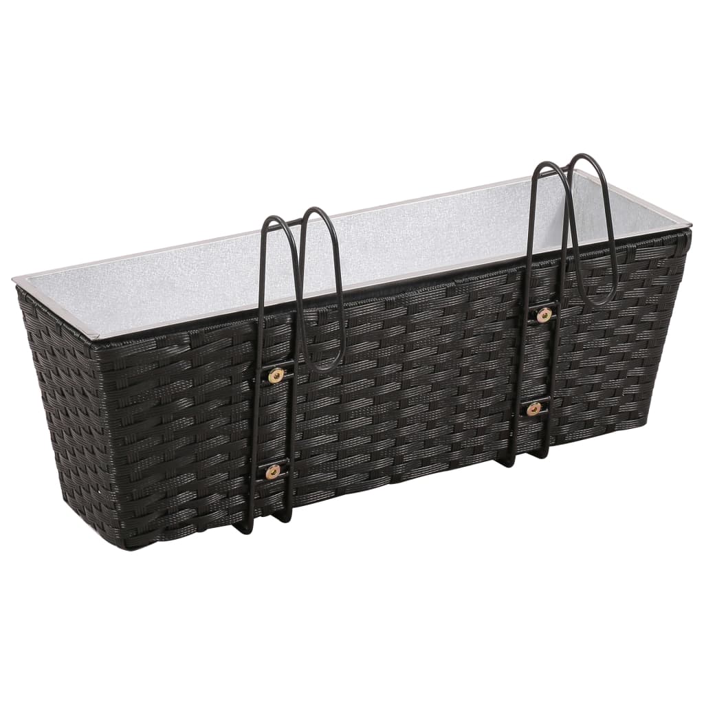 Jardinieră din ratan pentru balcon, 50 cm, 2 buc, Negru