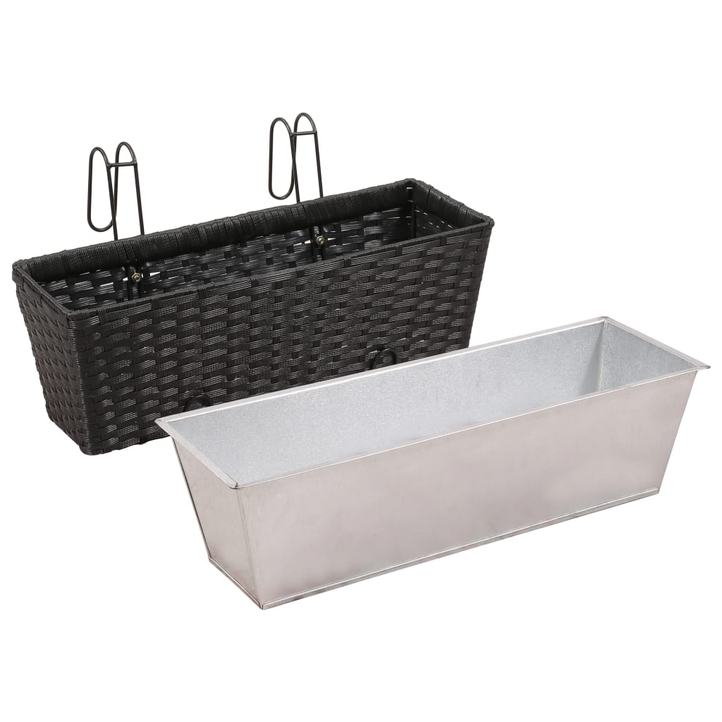 Jardinieră din ratan pentru balcon, 50 cm, 2 buc, Negru