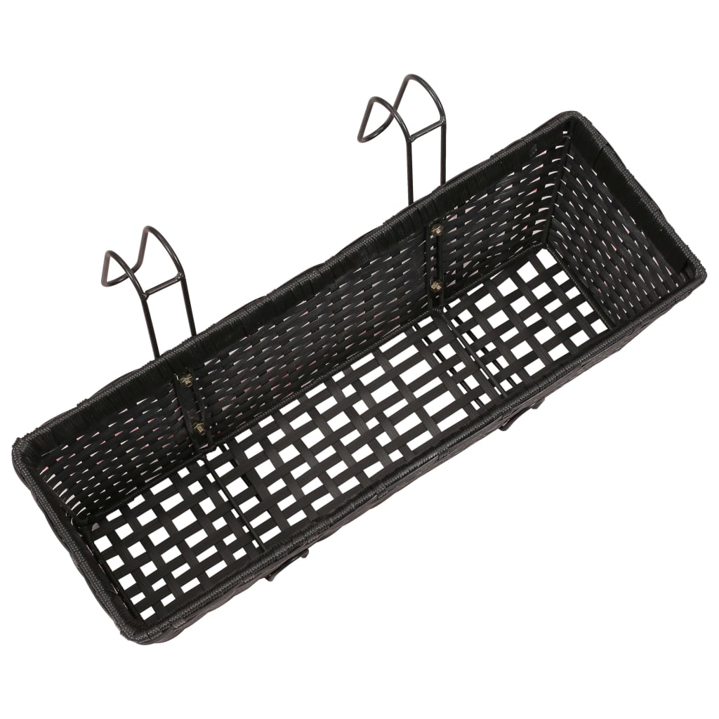 Jardinieră din ratan pentru balcon, 50 cm, 2 buc, Negru