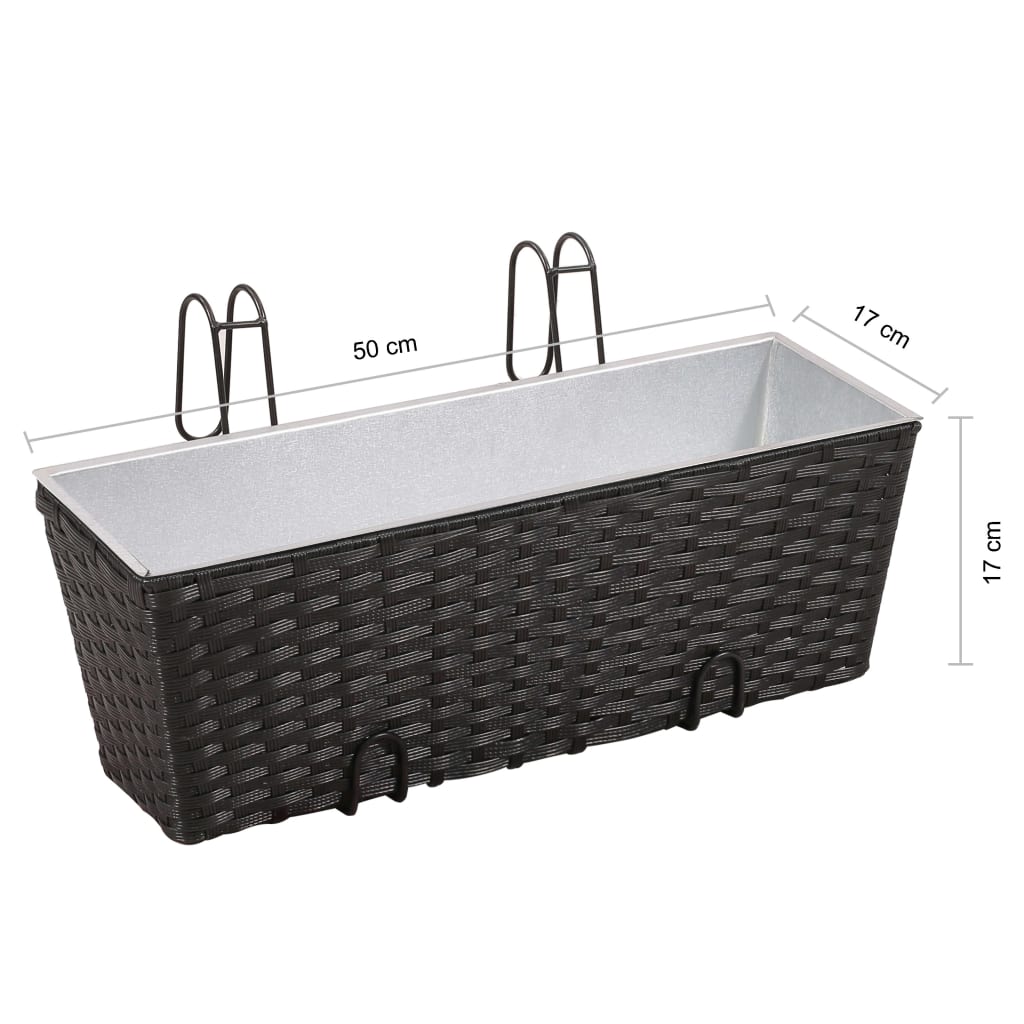 Jardinieră din ratan pentru balcon, 50 cm, 2 buc, Negru