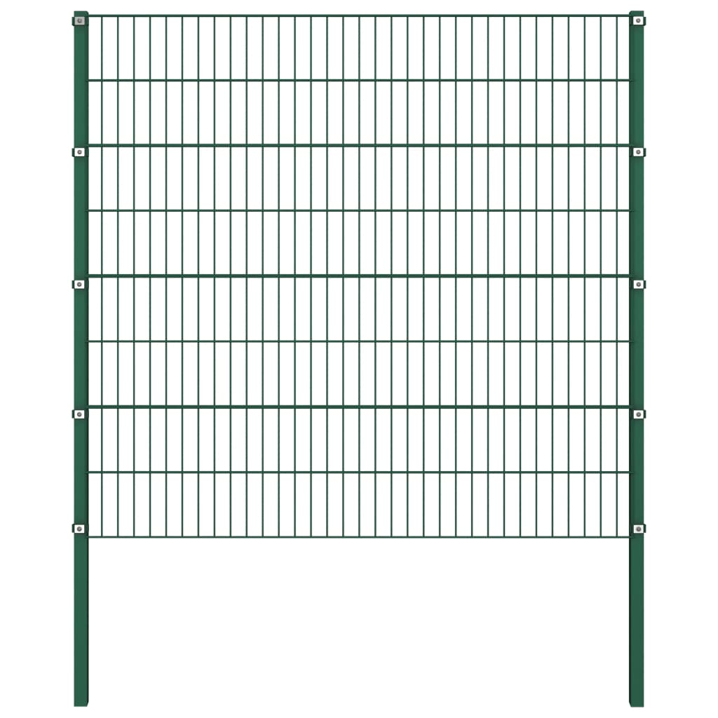 Panou de gard cu stâlpi, verde, 1,7 x 1,6 m, fier
