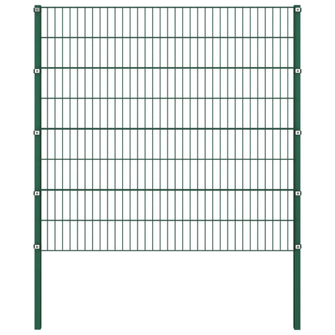 Panou de gard cu stâlpi, verde, 1,7 x 1,6 m, fier