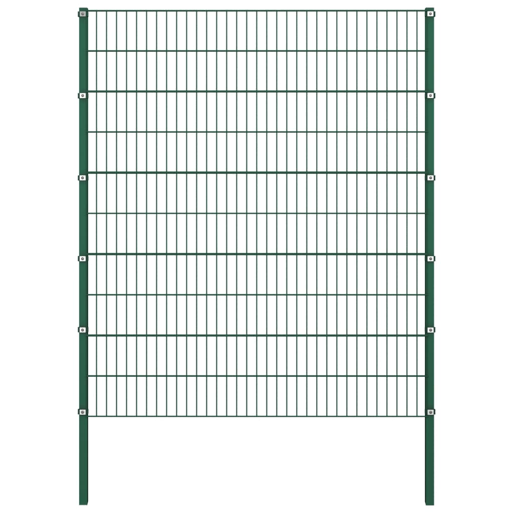 Panou de gard cu stâlpi, verde, 1,7 x 2 m, fier