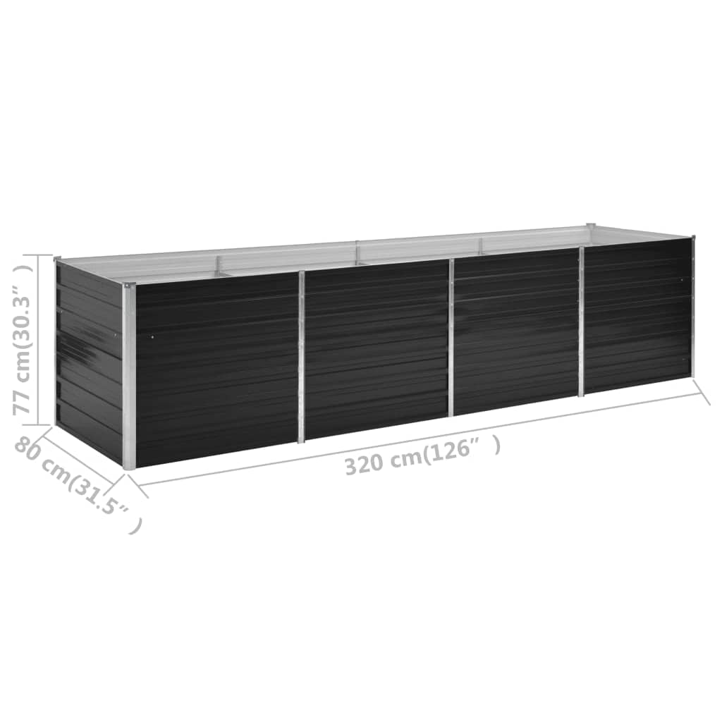 Strat înălțat de grădină antracit 320x80x77 cm oțel galvanizat