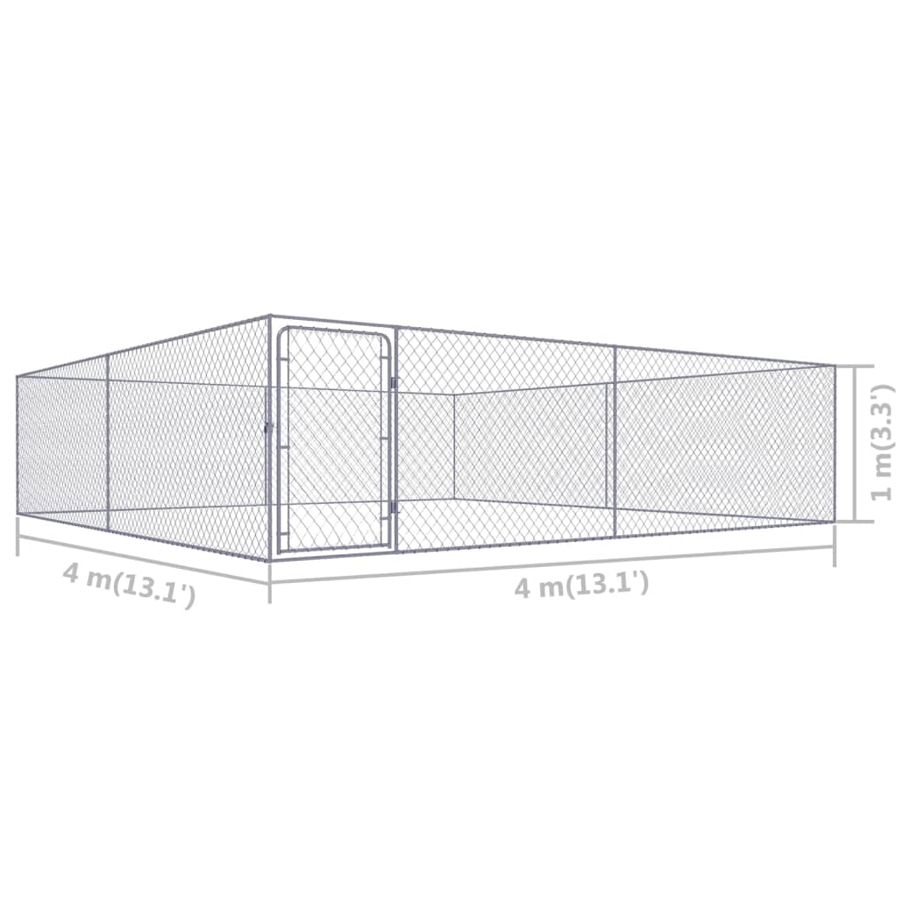 Padoc pentru câini de exterior, 4 x 4 x 1 m, oțel galvanizat