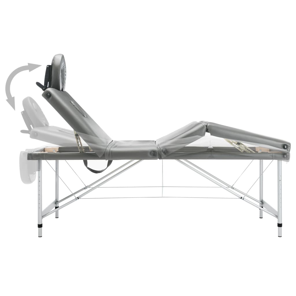 Masă de masaj cu 4 zone, cadru aluminiu, antracit, 186 x 68 cm