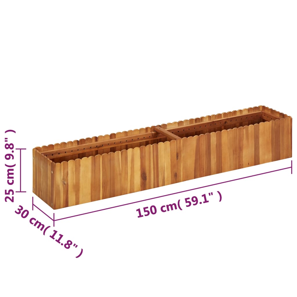 Strat înălțat de grădină, 150x30x25 cm, lemn masiv de acacia