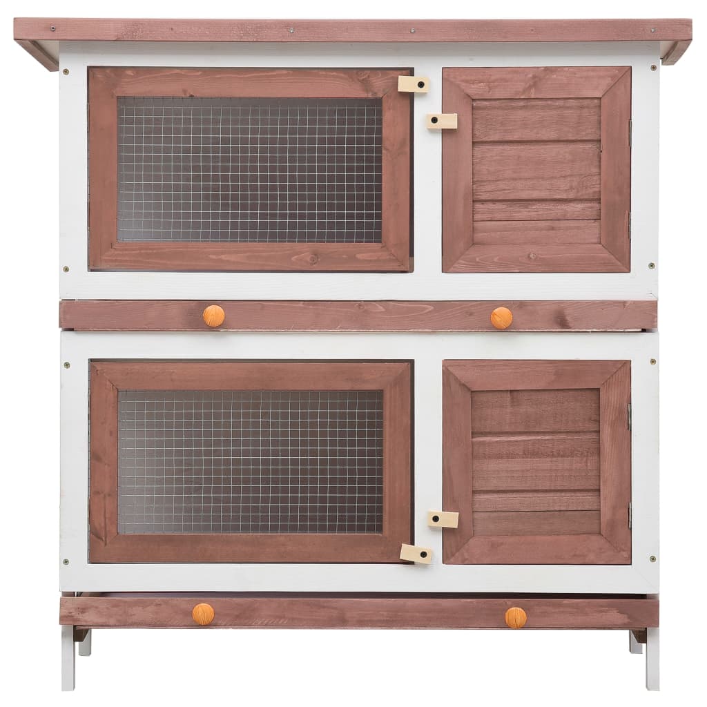 Cușcă de iepuri pentru exterior, 4 uși, maro, lemn