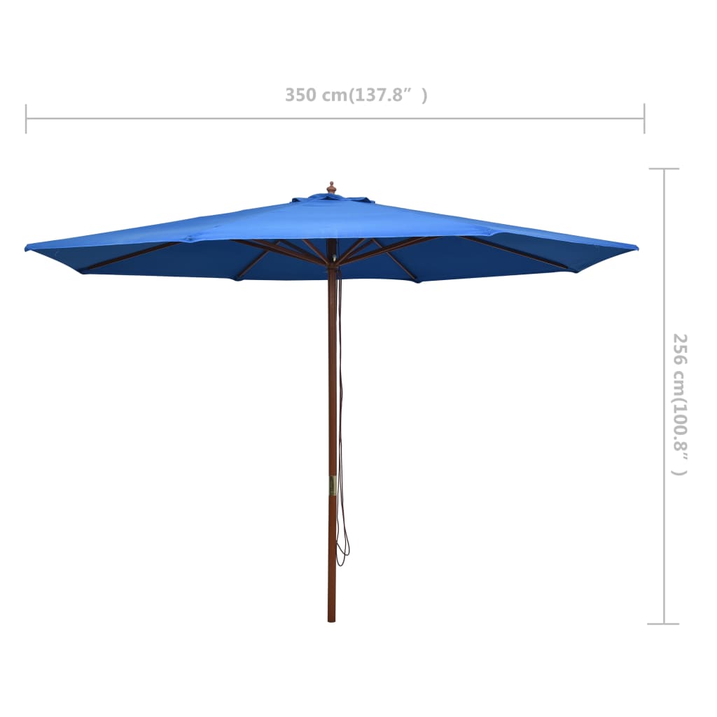 Umbrelă de soare de exterior, stâlp din lemn, albastru, 350 cm