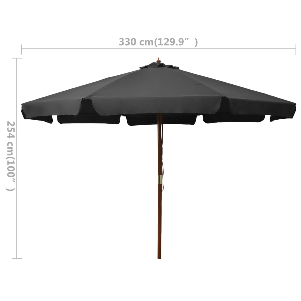 Umbrelă de soare de exterior, stâlp din lemn, antracit, 330 cm