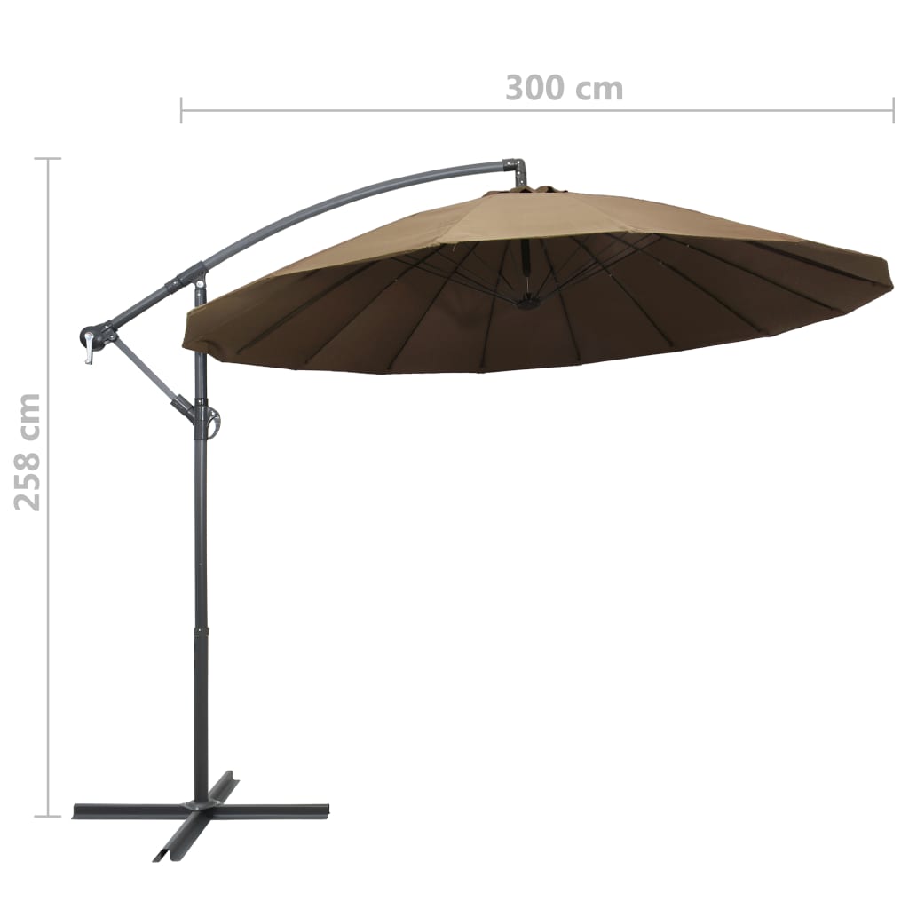 Umbrelă de soare suspendată, gri taupe, 3 m, stâlp de aluminiu