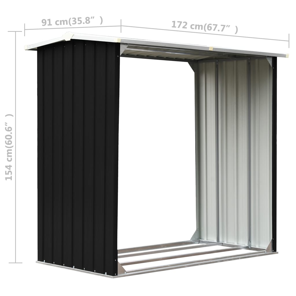 Șopron depozitare lemne antracit 172x91x154 cm oțel galvanizat