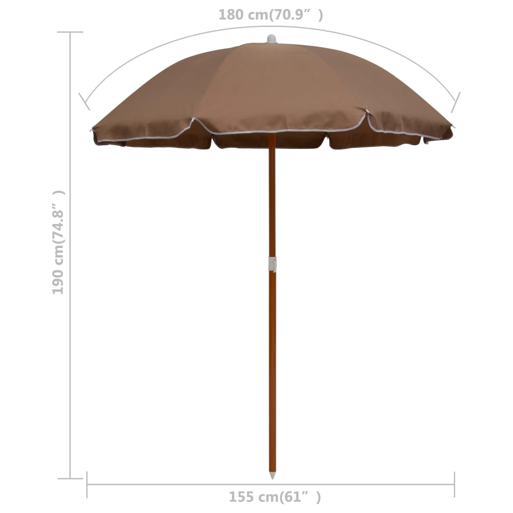 Umbrelă de soare cu stâlp din oțel, gri taupe, 180 cm