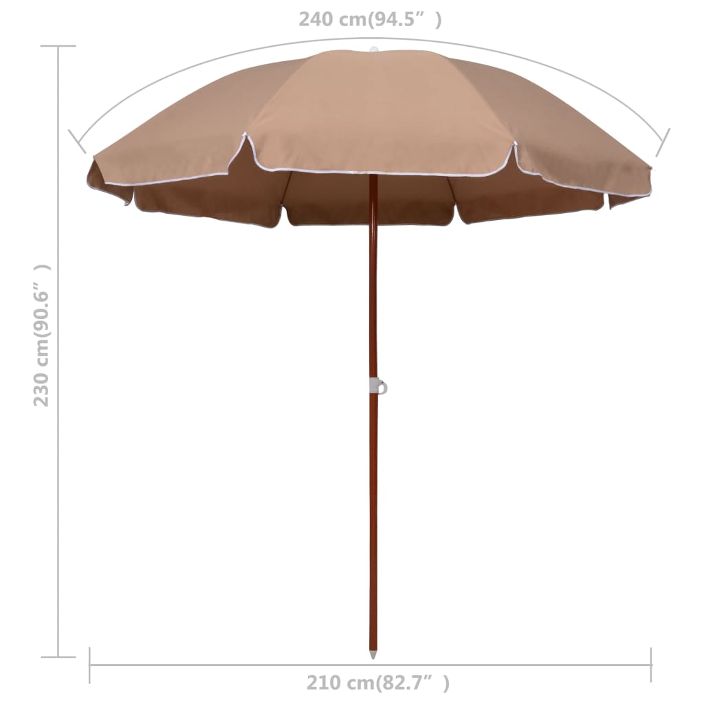 Umbrelă de soare cu stâlp din oțel, gri taupe, 240 cm