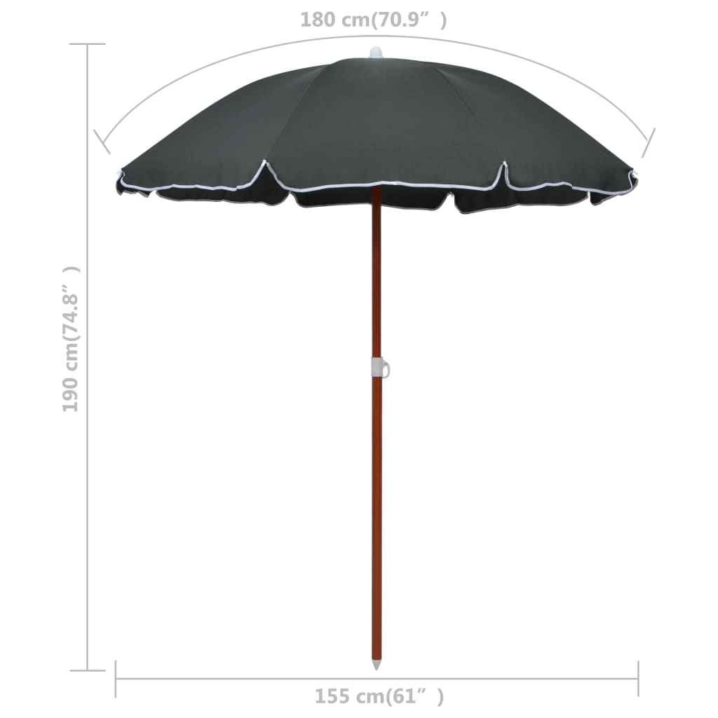 Umbrelă de soare cu stâlp din oțel, antracit, 180 cm