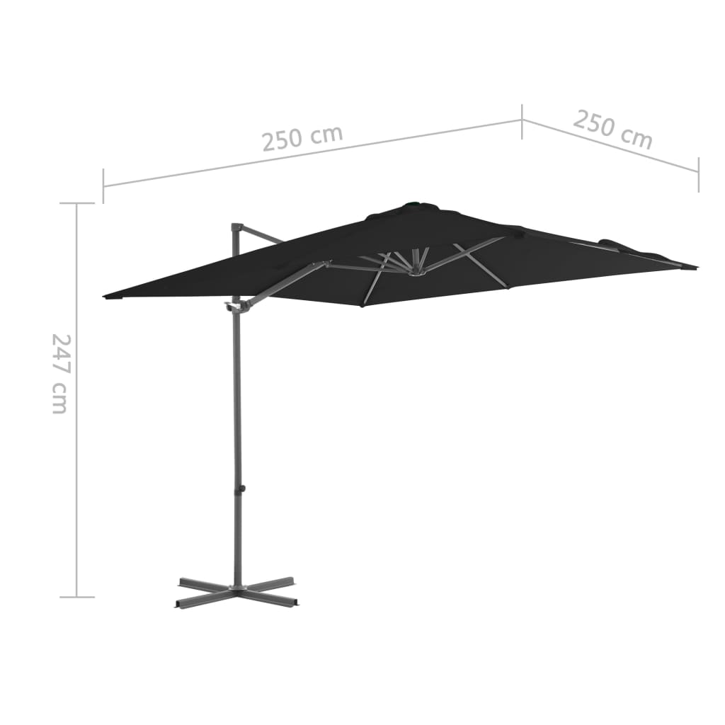 Umbrelă în consolă cu stâlp din oțel, negru, 250x250 cm