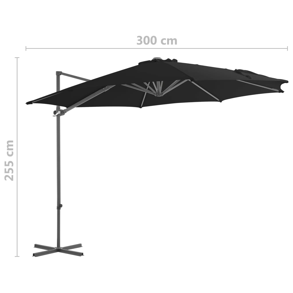 Umbrelă în consolă cu stâlp din oțel, negru, 300 cm