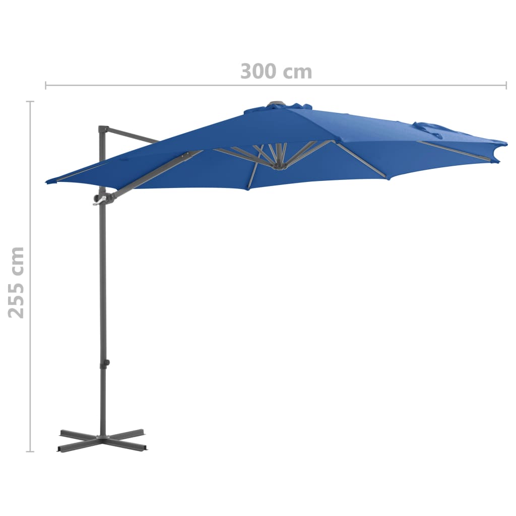 Umbrelă în consolă cu stâlp din oțel, albastru azuriu, 300 cm
