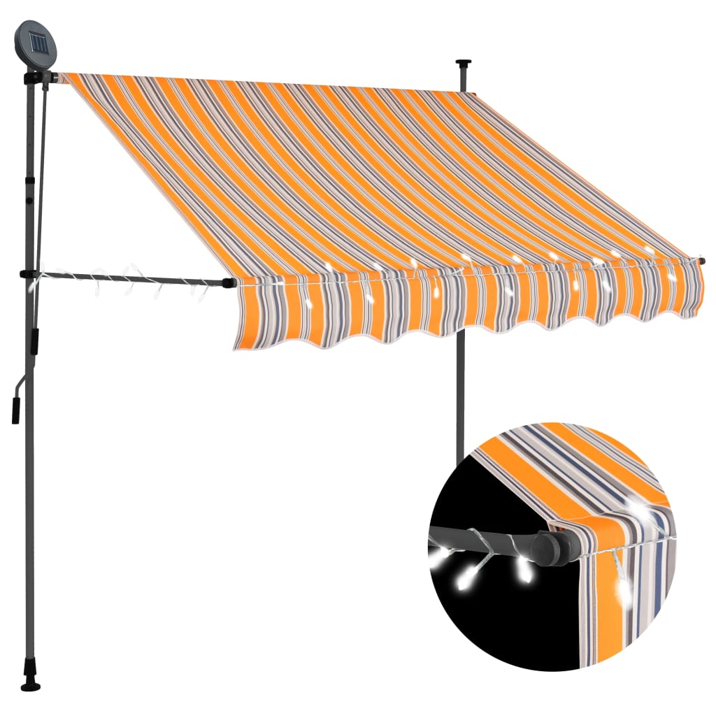 Copertină retractabilă manual cu LED, galben & albastru, 100 cm