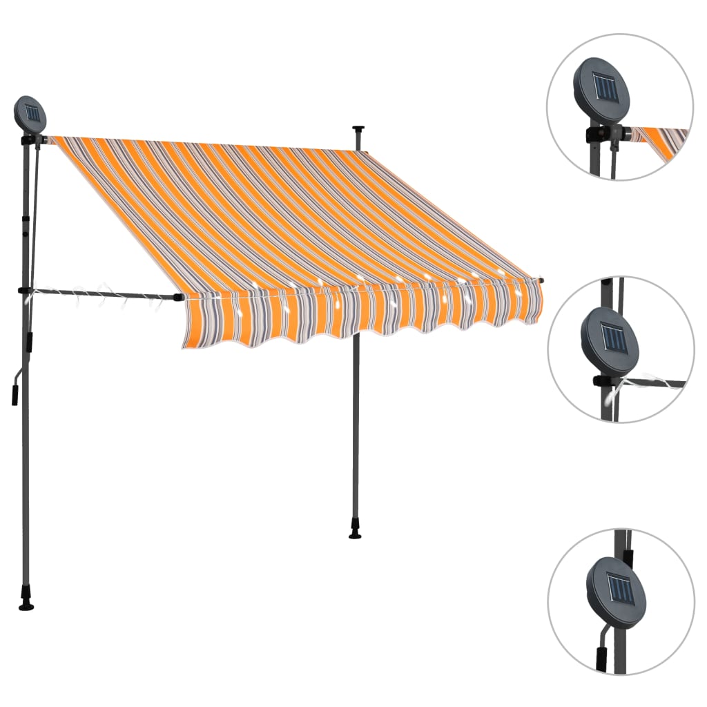 Copertină retractabilă manual cu LED, galben & albastru, 100 cm