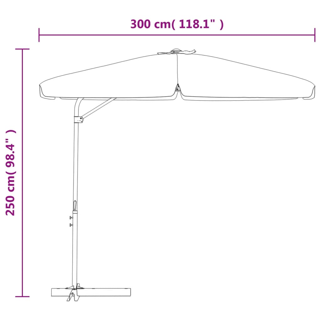 Umbrelă soare de exterior stâlp din oțel albastru azur 300 cm